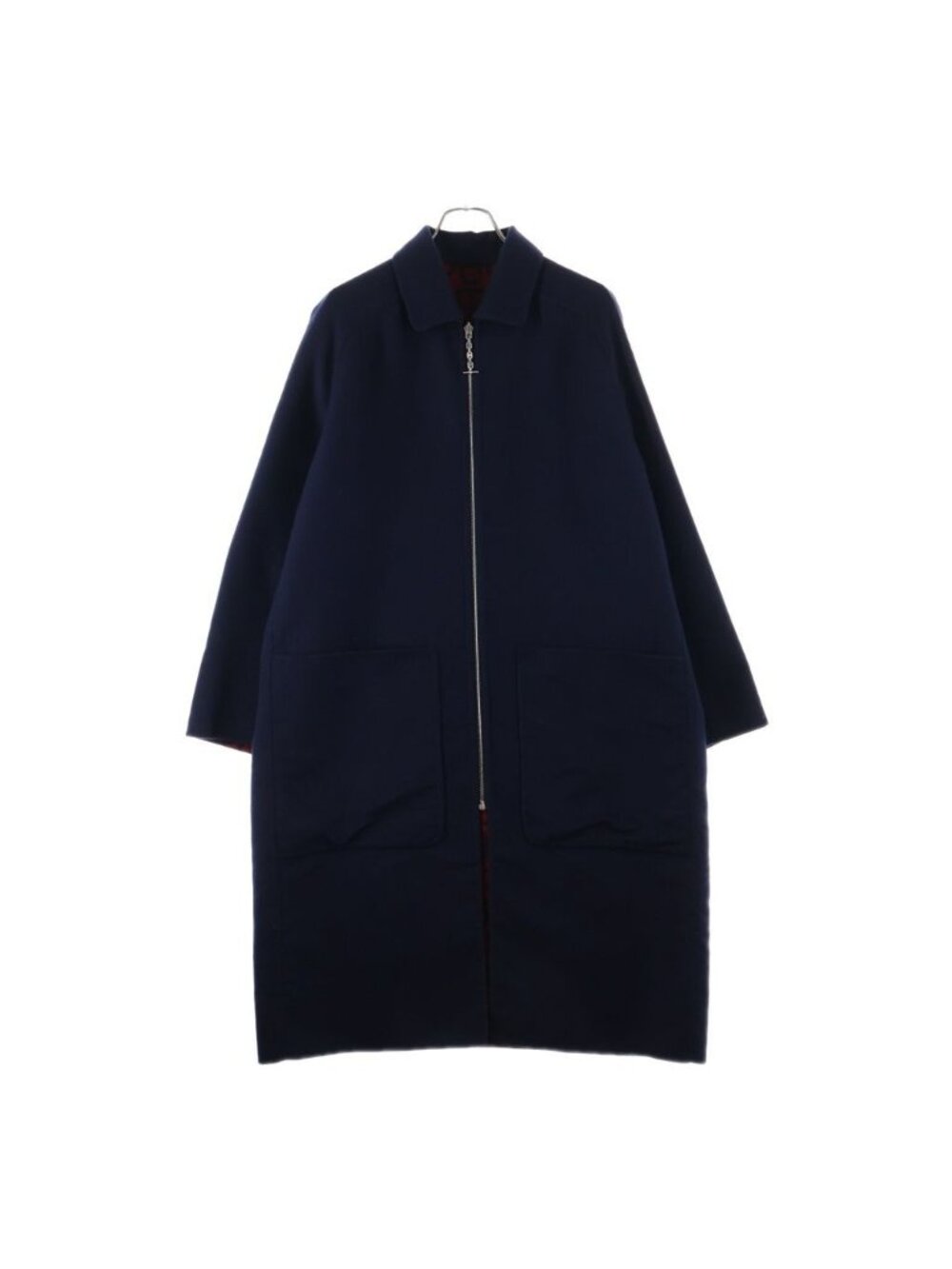 Hermes Chaine D'ancre Reversible Cashmere Zip-up Coat Navy Red 44